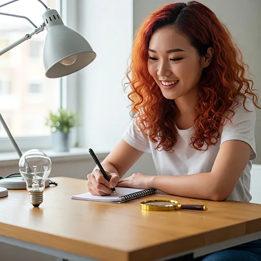 an Asian girl planning out her brand guidelines stagy.